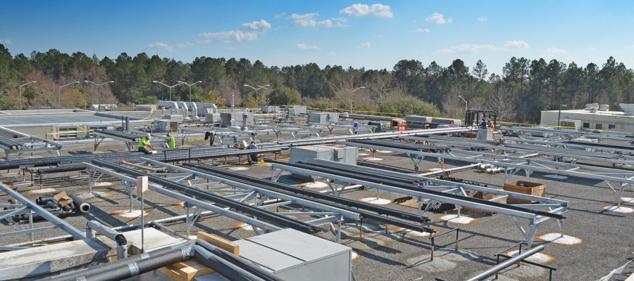 Rooftop Piping for Chilled Water System at Alachua County Jail